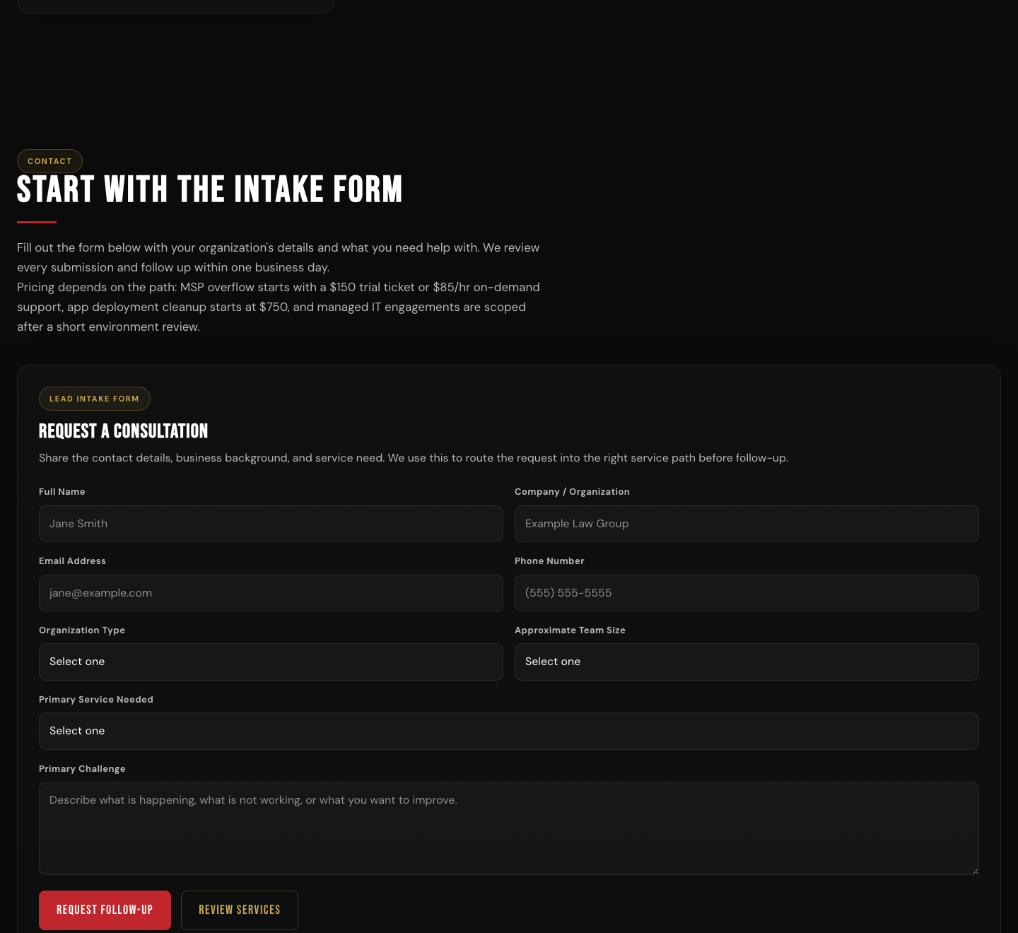 Sylvect intake form screenshot