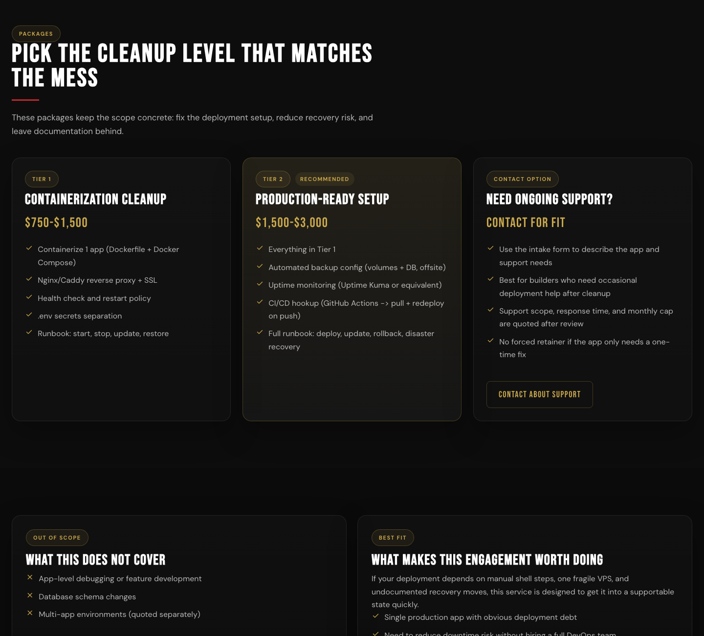 App deployment package cards with contact option