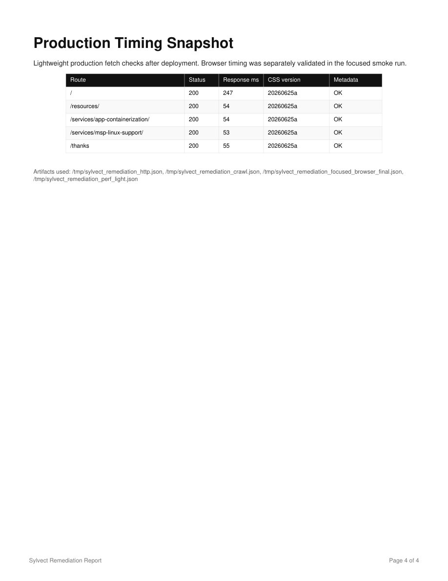 Production timing and deployment verification